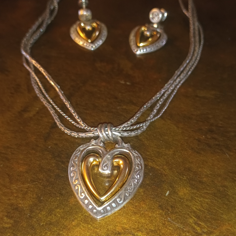 Elegant Silver and Gold Heart Jewelry Set